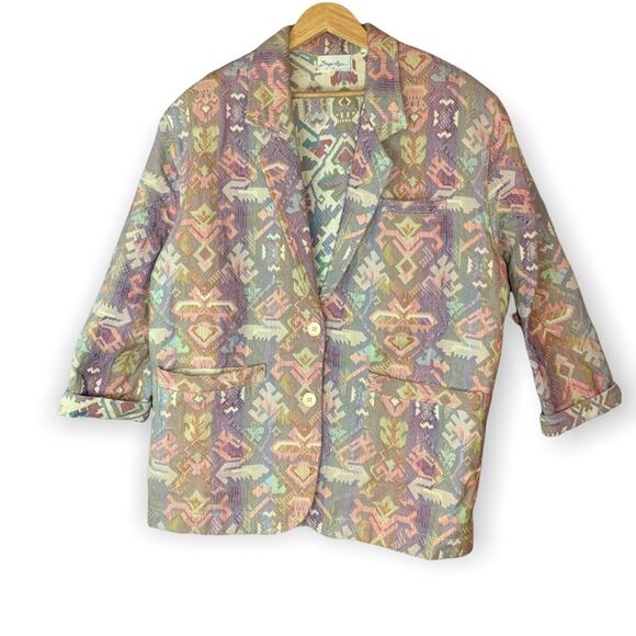 Vintage Serge Azar Paris Purple Southwestern Printed Blazer-M - Picture 5 of 7